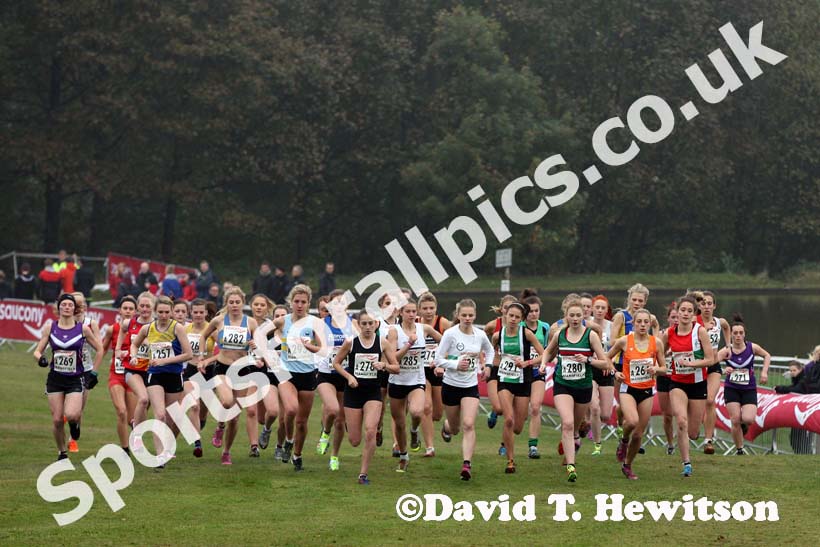 Start of junior women National Cross Country Relays, Berry Hill Park, Mansfield. Photo: David T. Hewitson/Sports for All Pics